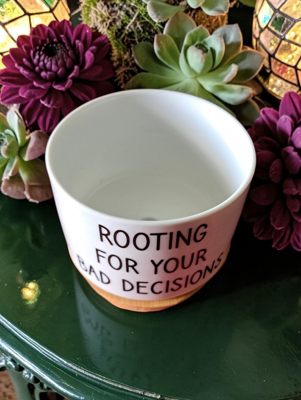 Rooting For Your Bad Decisions Ceramic Planter with Bamboo Tray - Picture 2 of 3
